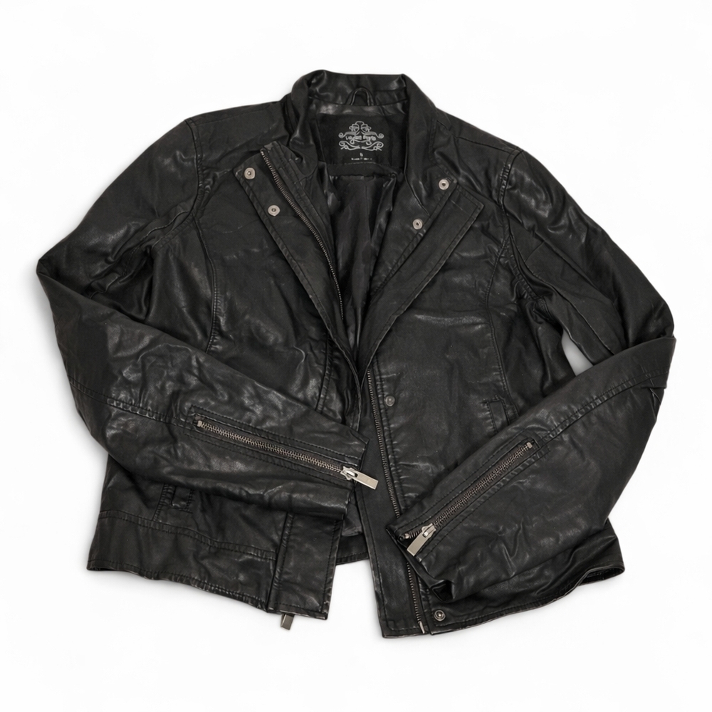 Vintage Black Faux Leather Jacket for Women Size Small